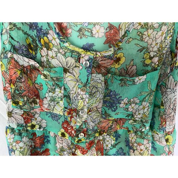 Women's vibrant floral sheer tank, pocket, empire waist, size small, Living Doll - Picture 3 of 6